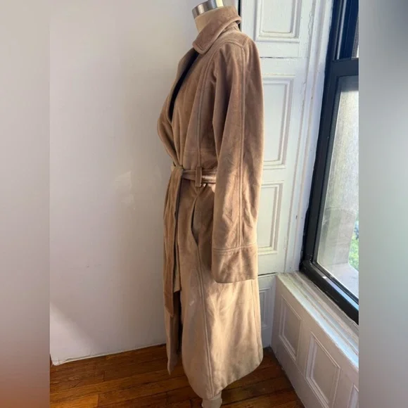 Camel Cashmere Maxi Trench Coat Long Belted Wrap Robe Winter Coat - Picture 4 of 15